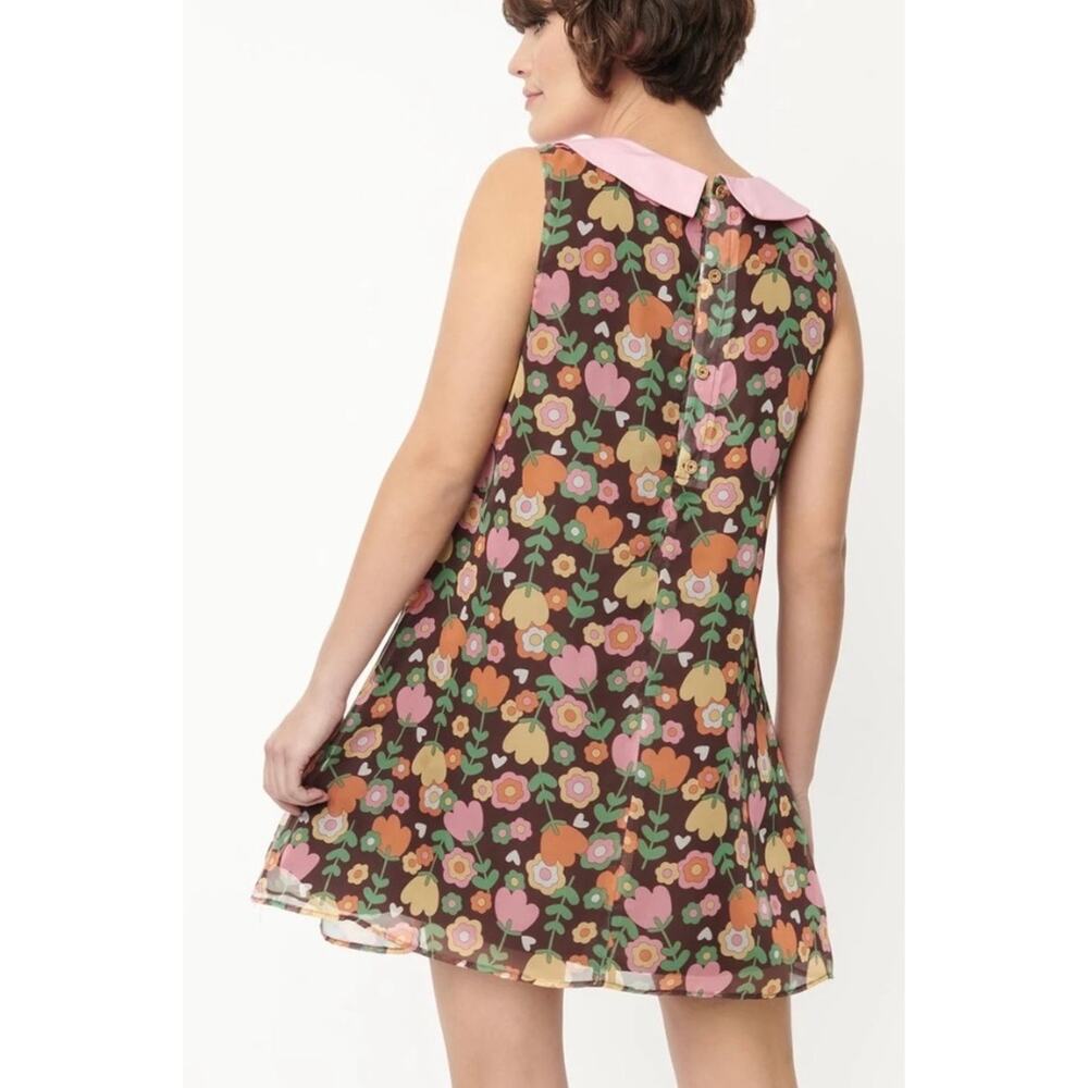 Unique Vintage 1960’s Brown Floral Chiffon Dress M 6 8 NWOT - Picture 2 of 3